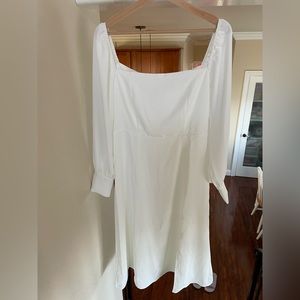 white long sleeve square neck midi dress with slit